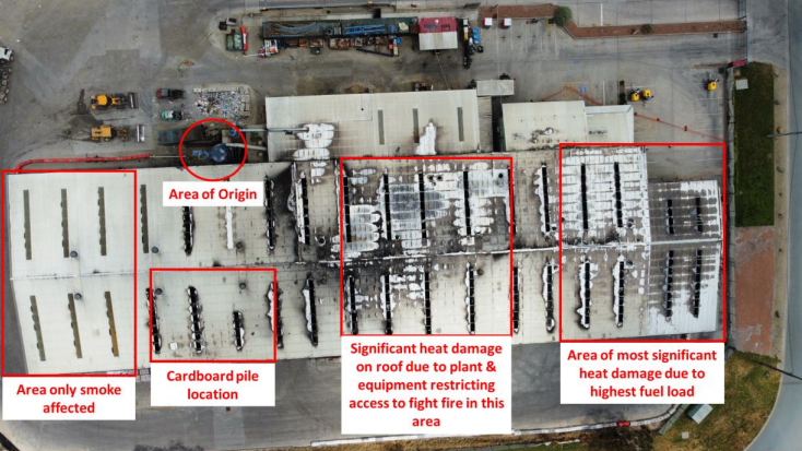 aerial view of fire damage
