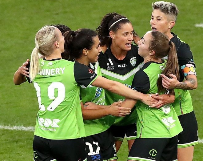 Canberra United players celebrating