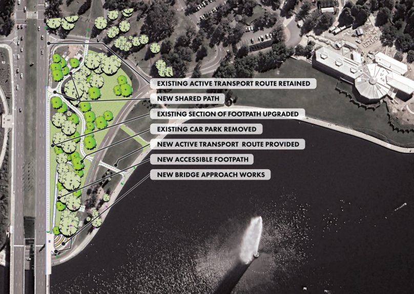 aerial view indicating proposed changes to bridge