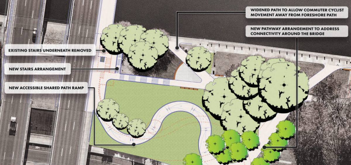 aerial view indicating proposed changes to bridge