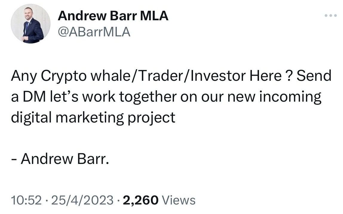 Andrew Barr hacked tweet