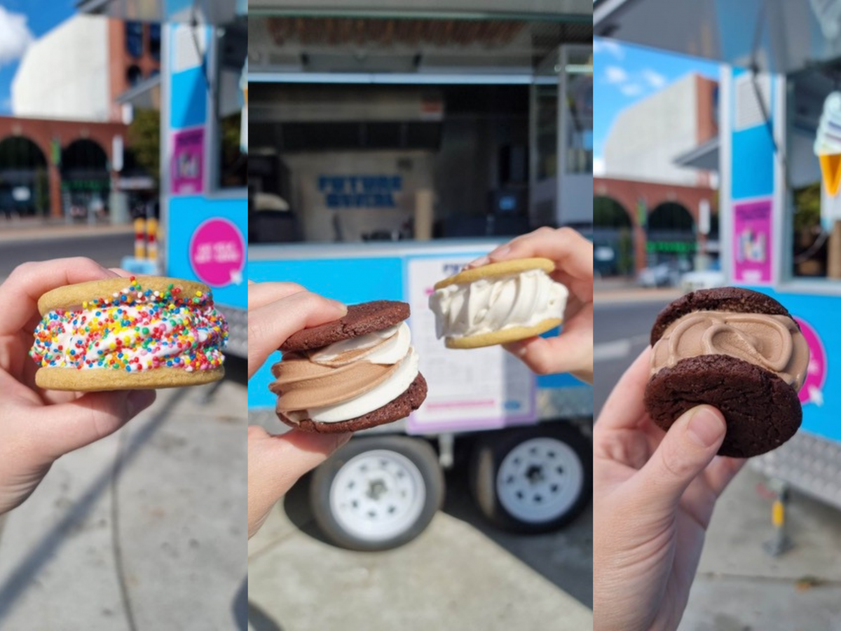 Two hands holding ice cream sandwiches