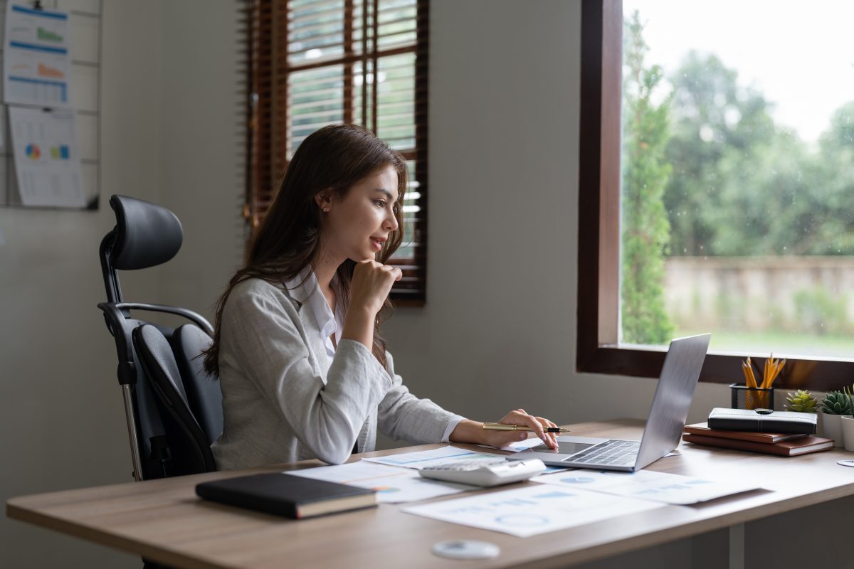 woman sitting at office desk