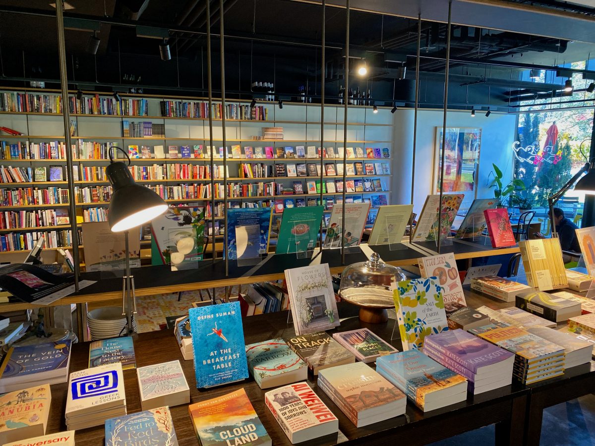 books on a table in a bookshop