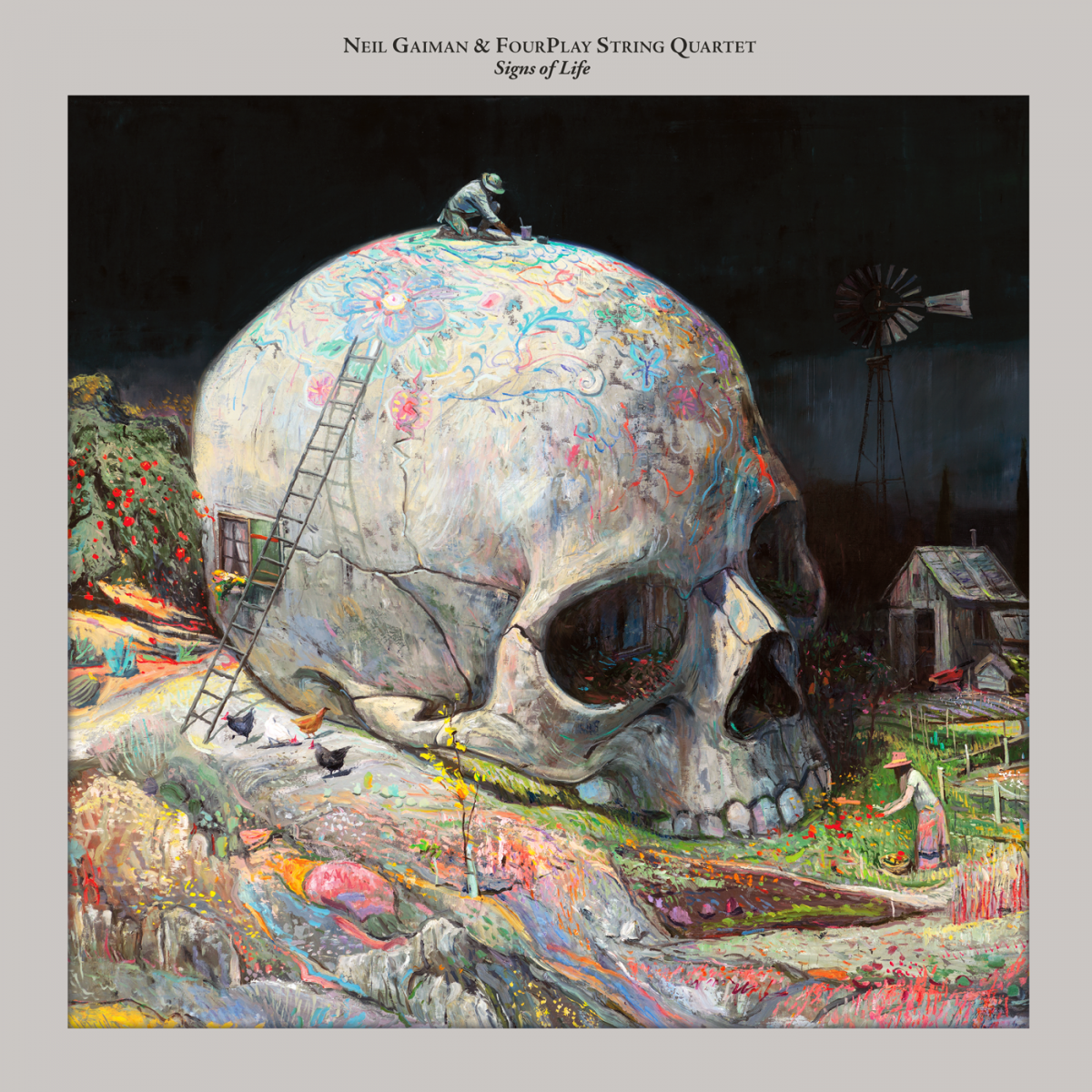 Neil Gaiman & FourPlay String Quartet Signs of Life album art.