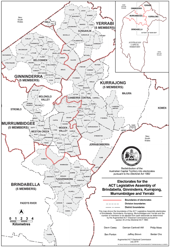 Map of existing ACT electoral boundaries