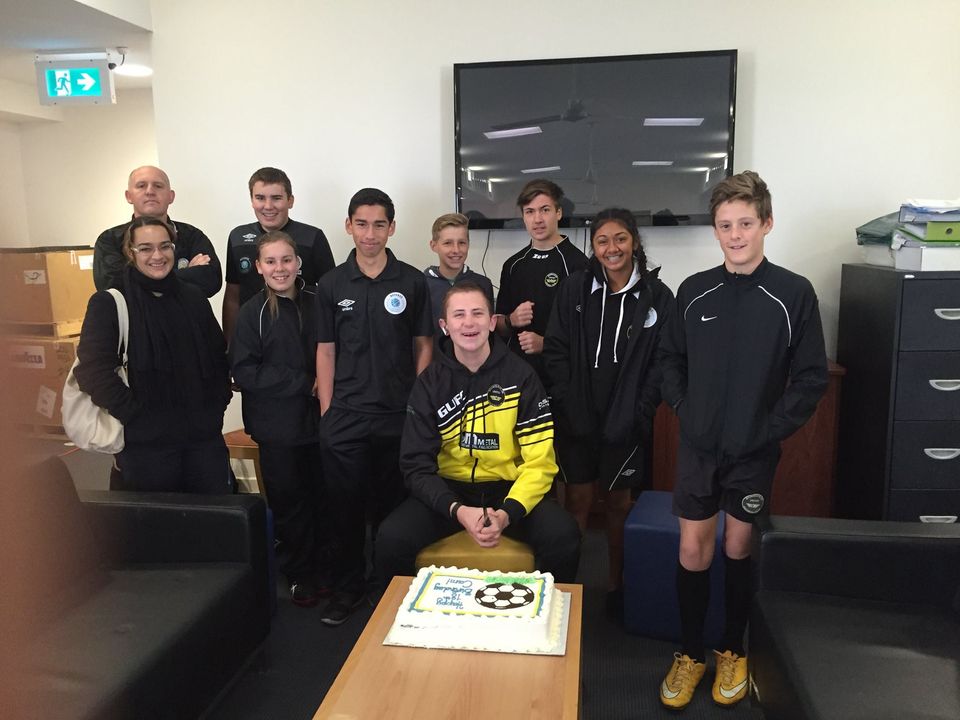 Cam Shelton with friends from GUFC at his 18th birthday celebrations. Photo: GUFC Facebook.