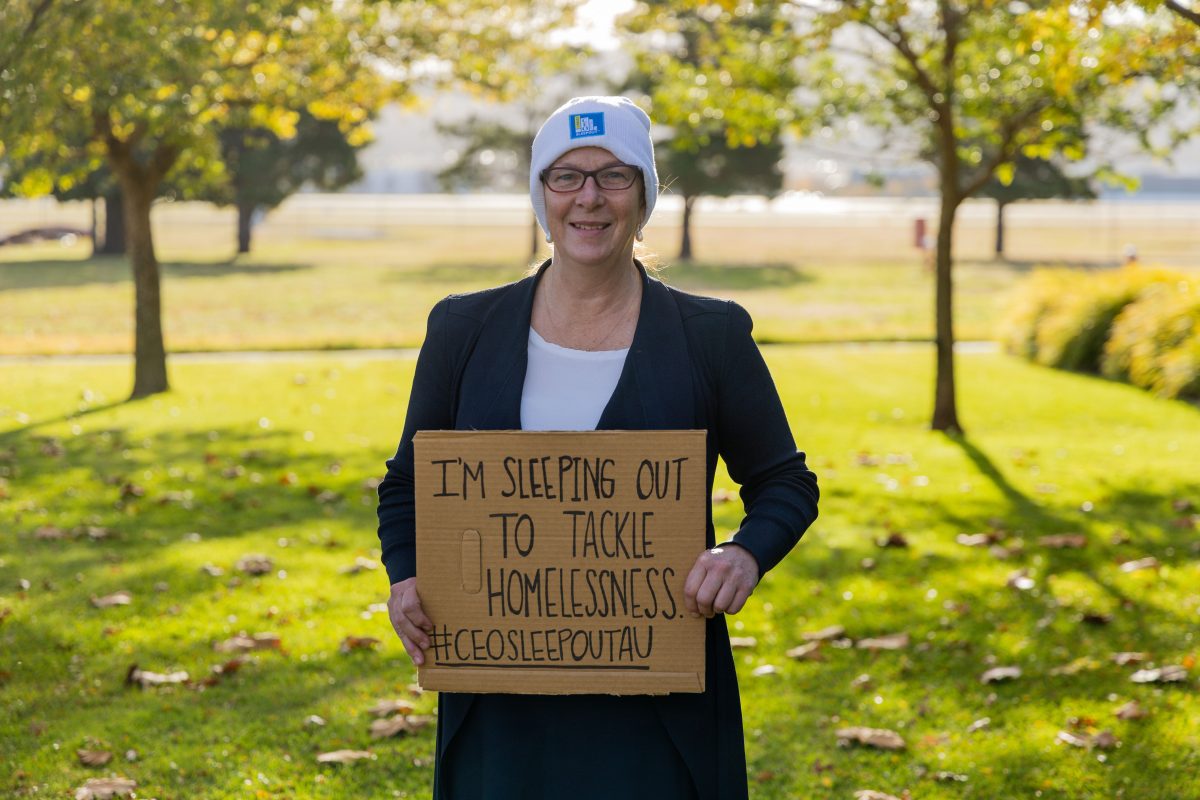 Woman with sign