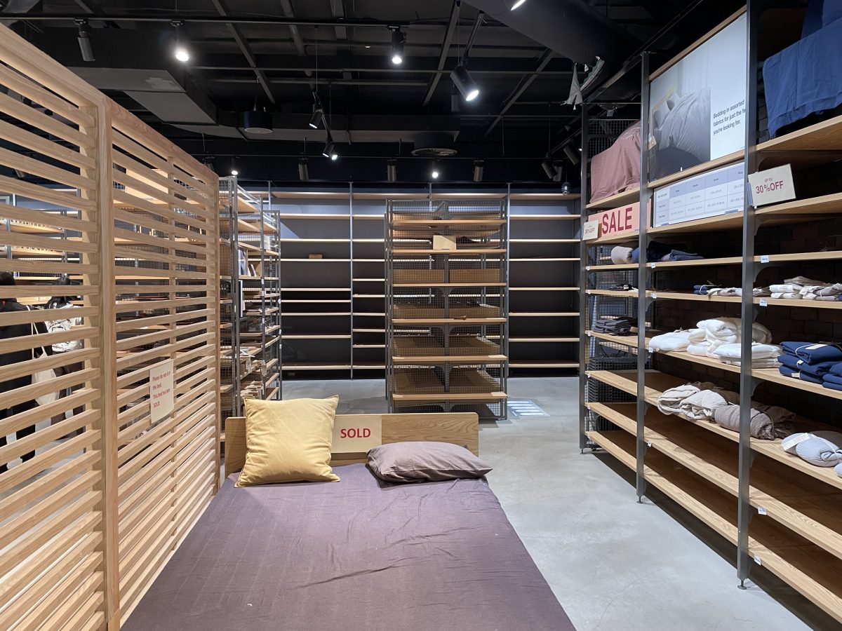 empty shelves in Muji Canberra