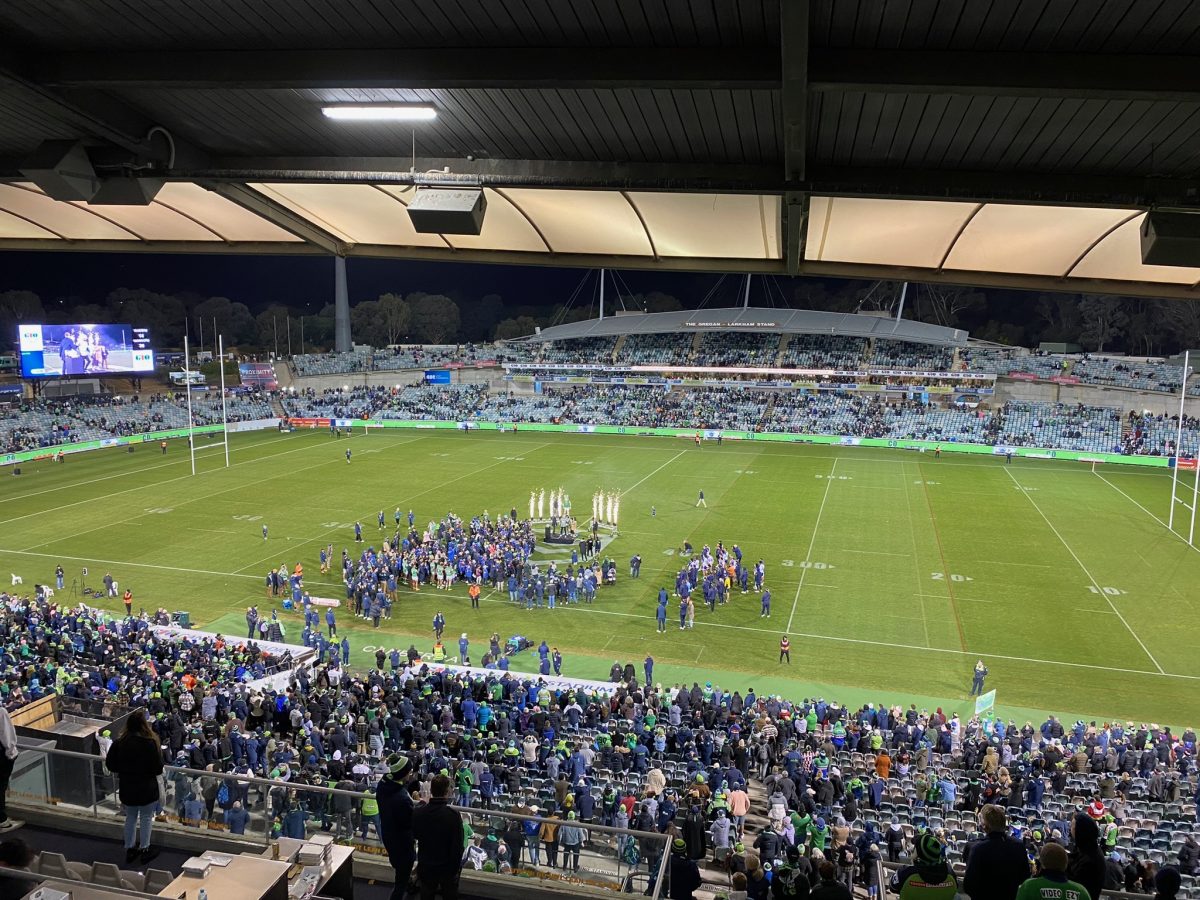 The crowd stayed behind after a loss to the Warriors in Round 15 to celebrate Jarrod Croker's 300th NRL game