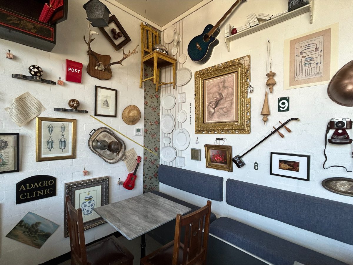 Cafe interior with antiques on the walls