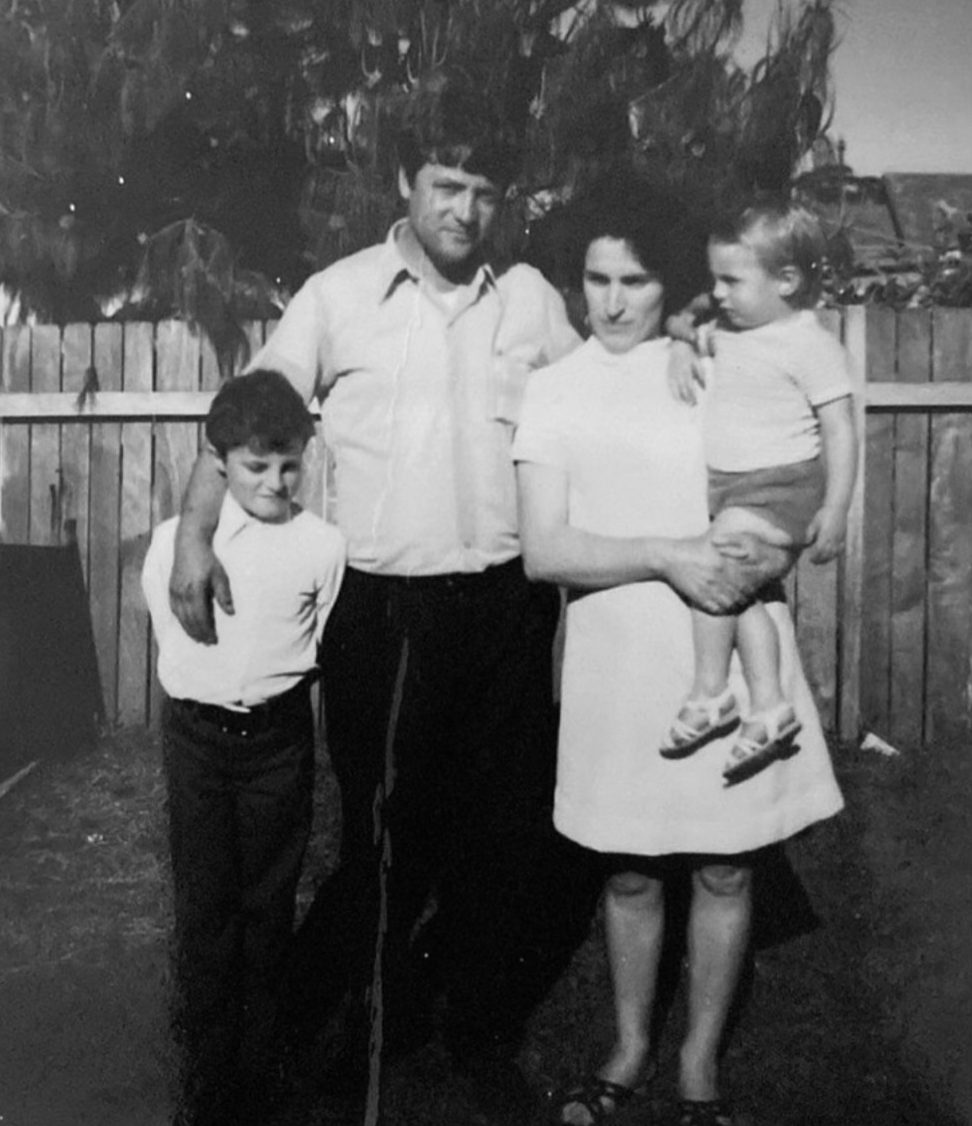 Black and white photo of a family