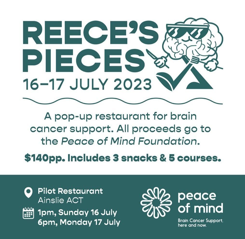Poster for Reece's Pieces with event details and cartoon brain.