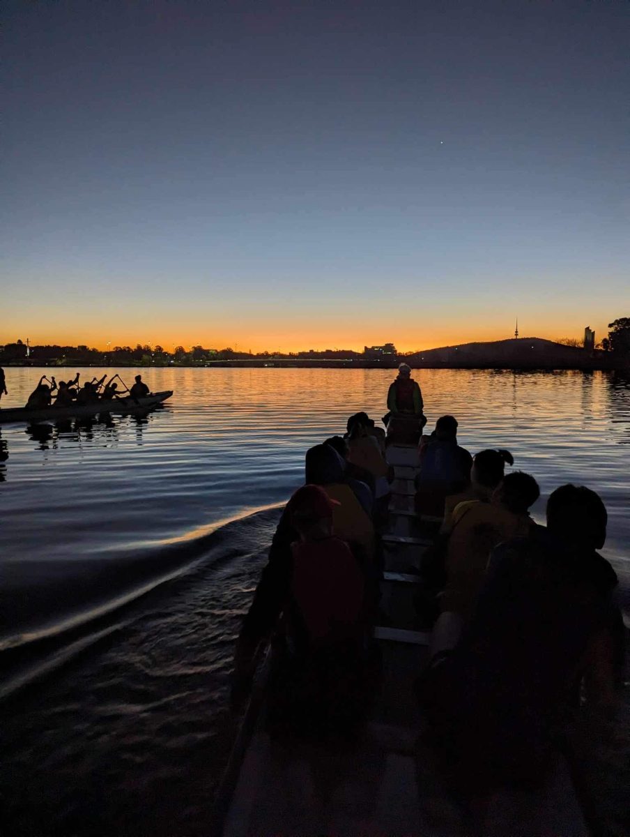 Heading out for an evening dragon boat training session on the lake. Photo: Supplied.