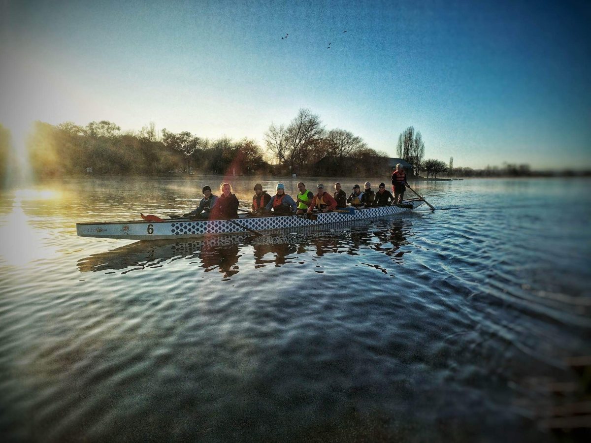 Dragon boat training on Lake Burley Griffin. Photo: Supplied.