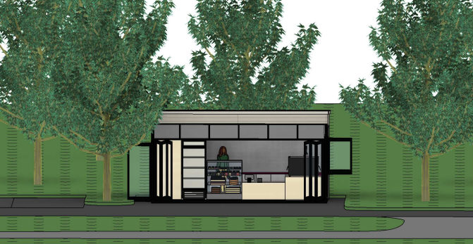 An artist's impression of the proposed pop-up cafe near Blundells Cottage.