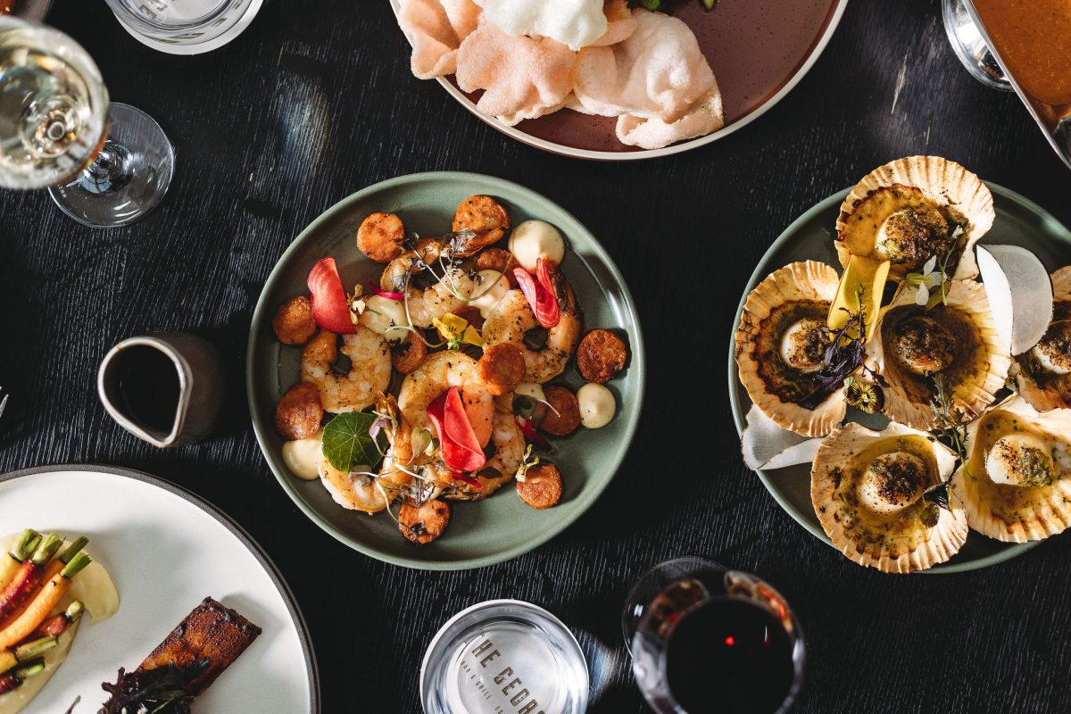 A range of dishes on a table.