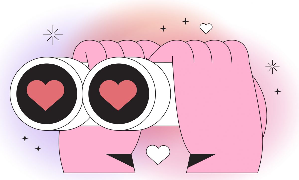 love hearts in cartoon binoculars 