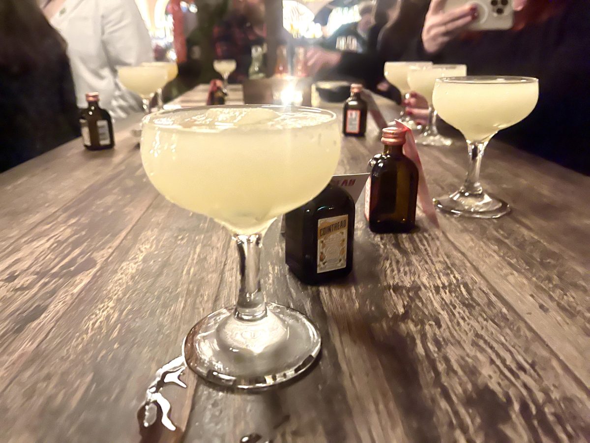 a table with several frozen margaritas