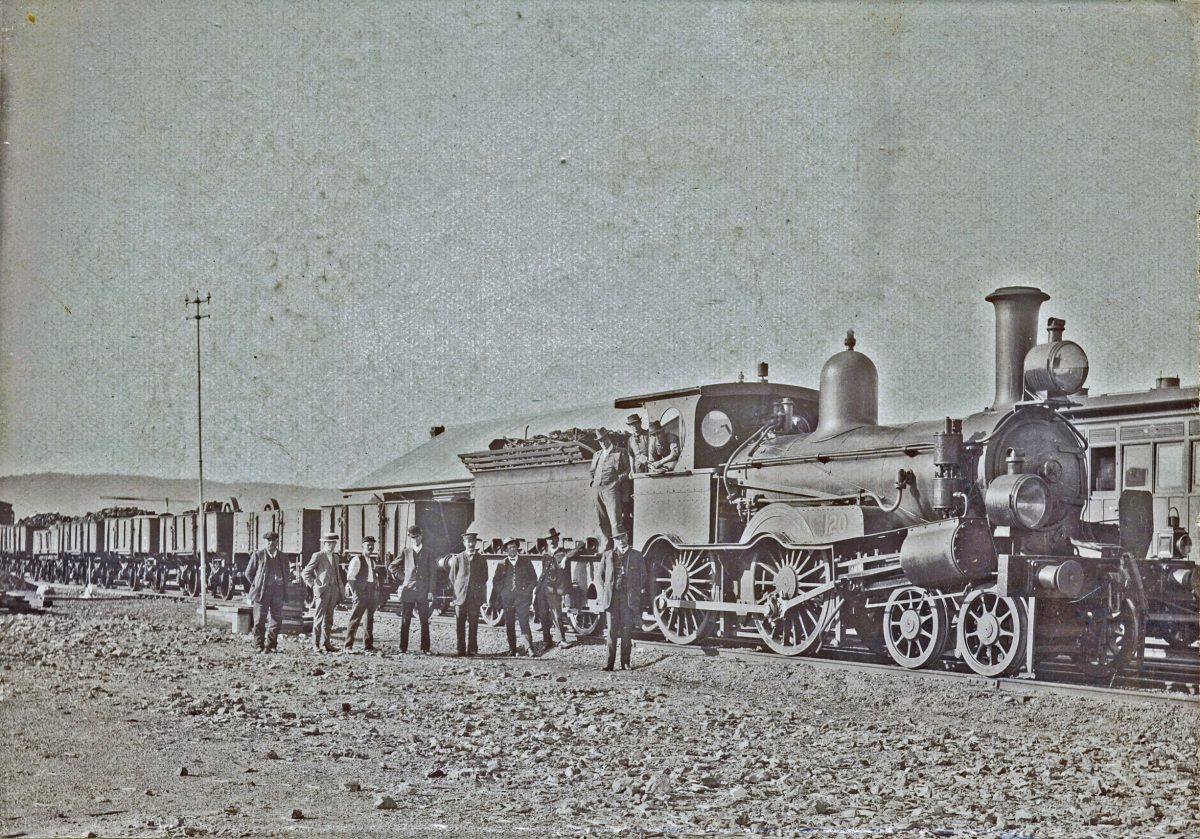 Black and white photo of old train
