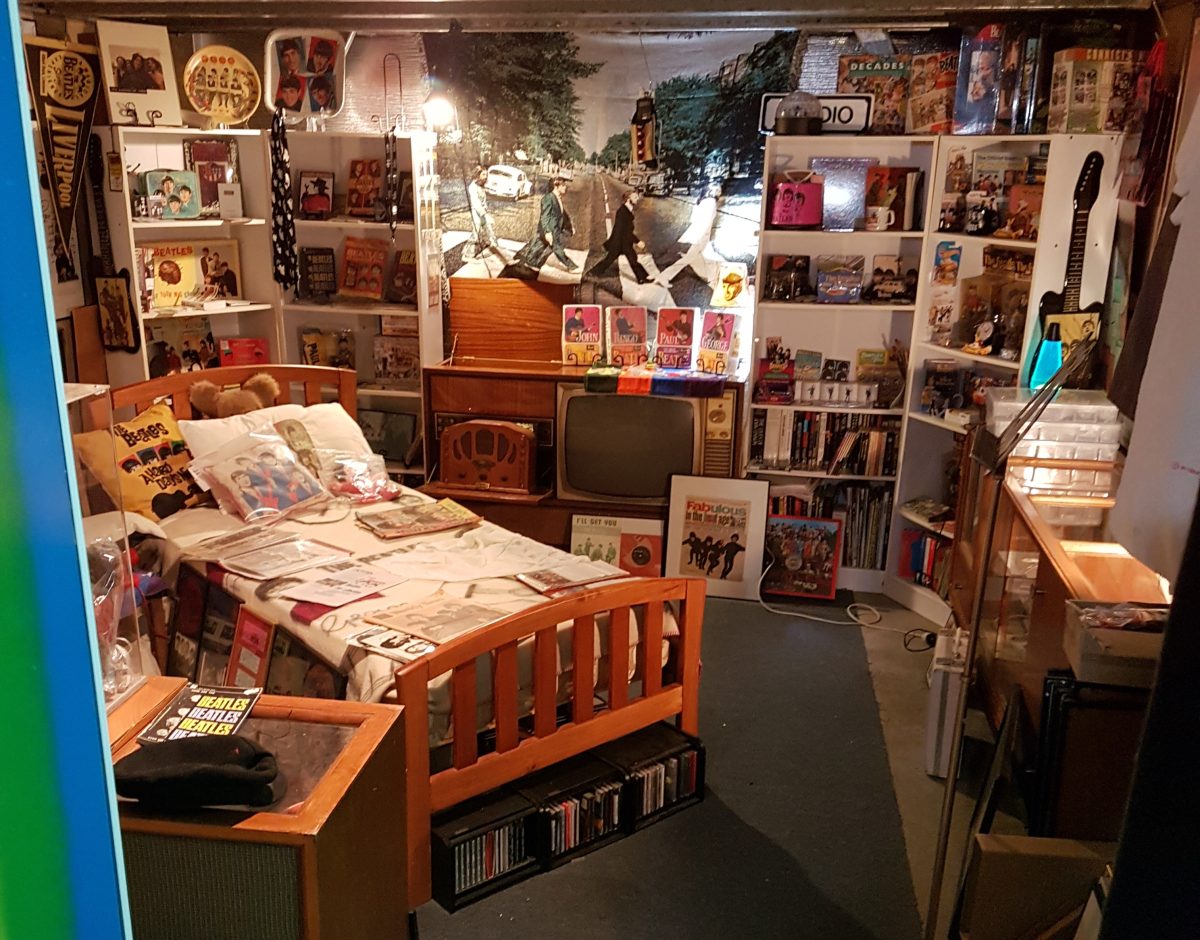 Bedroom decorated with Beatles memorabilia