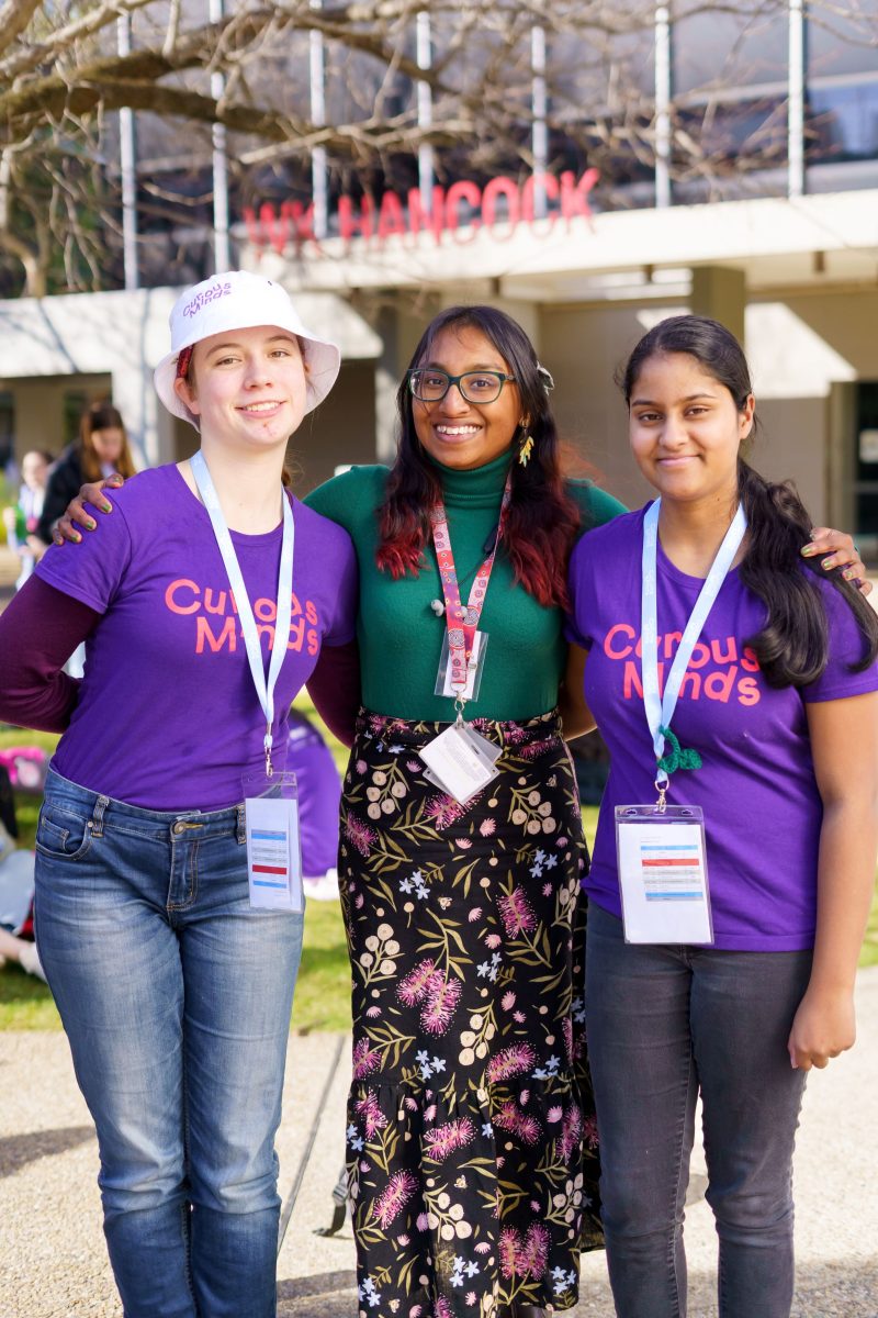 Mentor Meena Sritharan with two of her Curious Minds, Anneliese Rothe and Erin Almiedea.