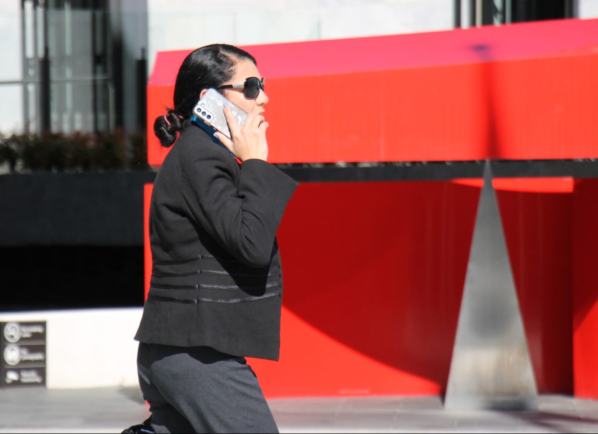 Woman outside court