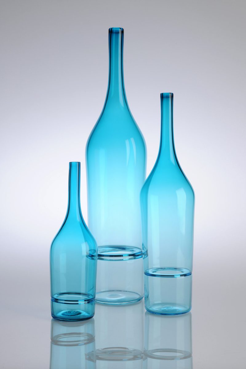 Teal glass bottles