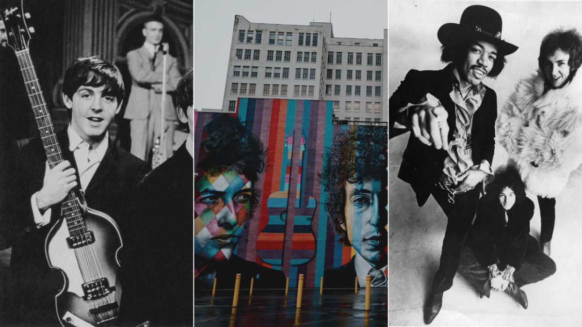 Paul McCartney, Bob Dylan mural, Jimi Hendrix