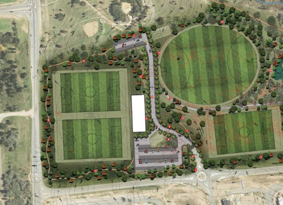 diagram of 2 rectangular Stromlo District Playing fields and an oval
