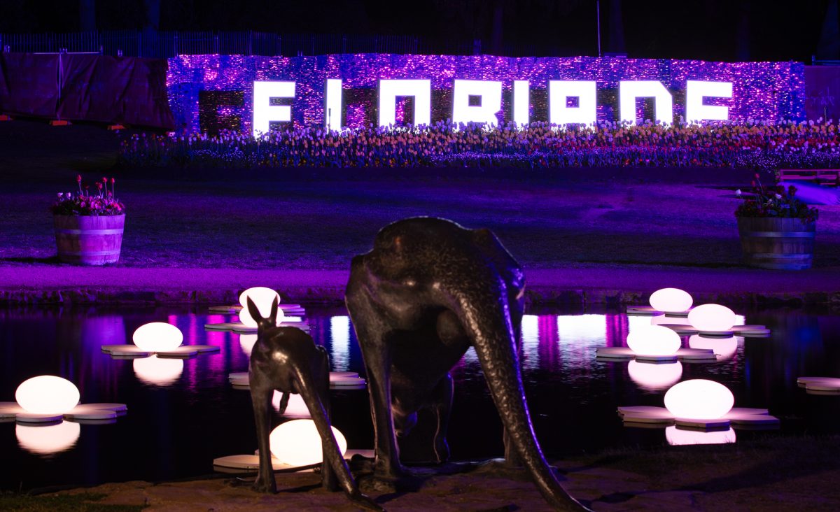 Sign spelling 'Floriade' and lights