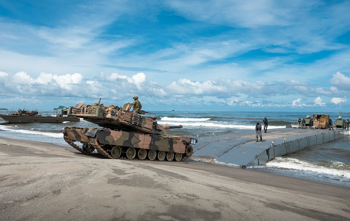 M1A1 tank lands on a beach
