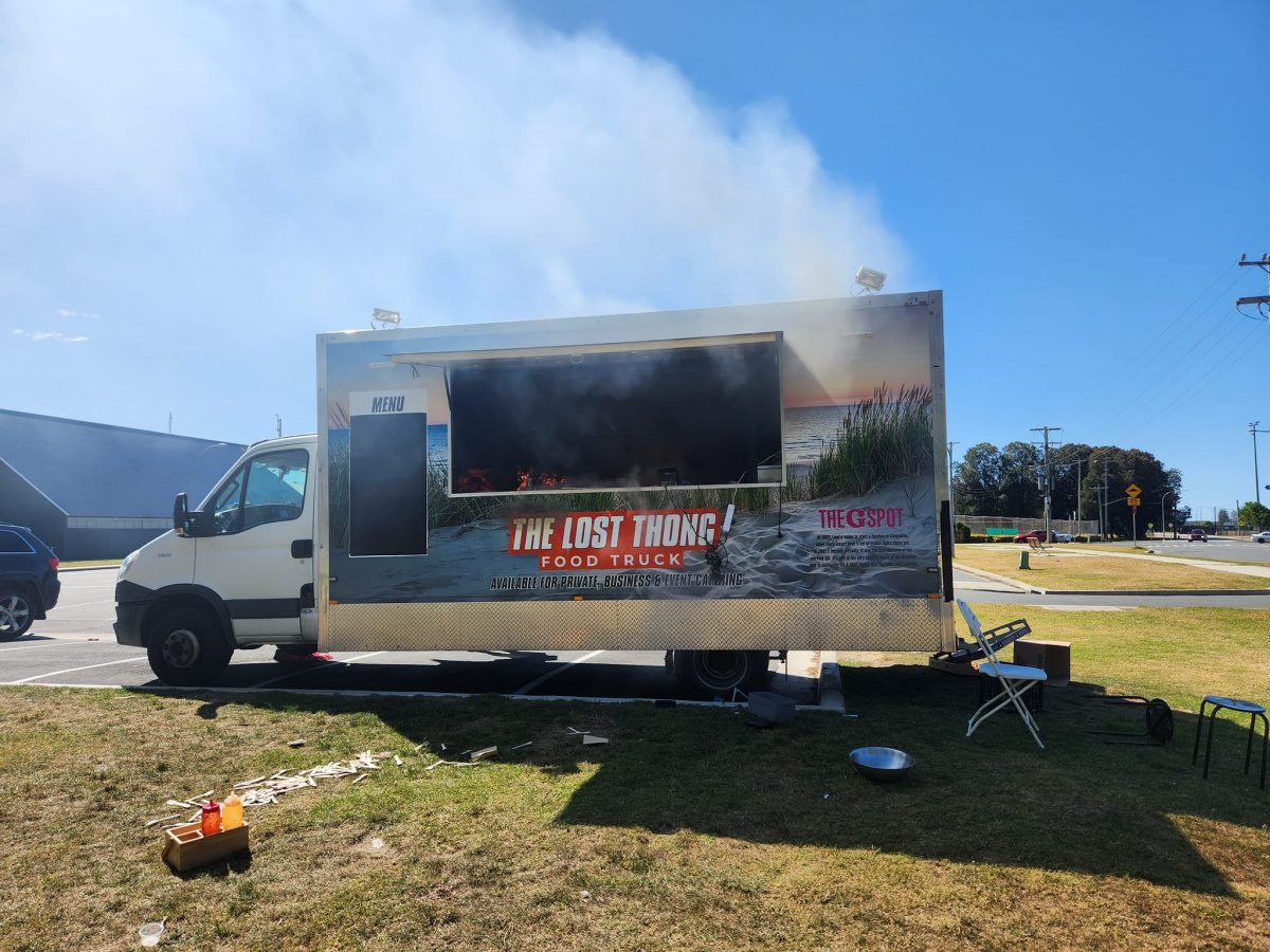 The Lost Thong food truck on fire