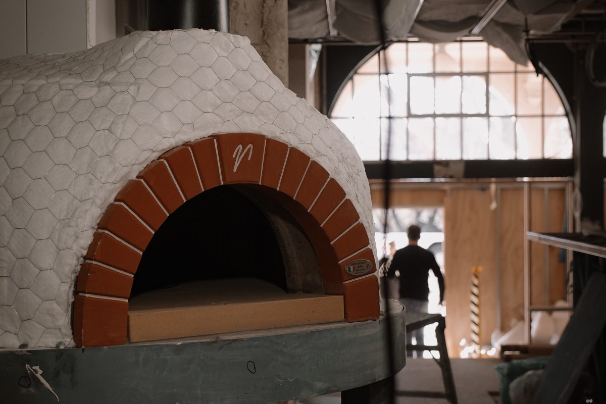 A construction image of a pizza oven