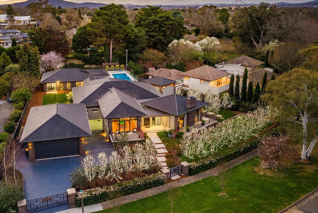 aerial shot of large home