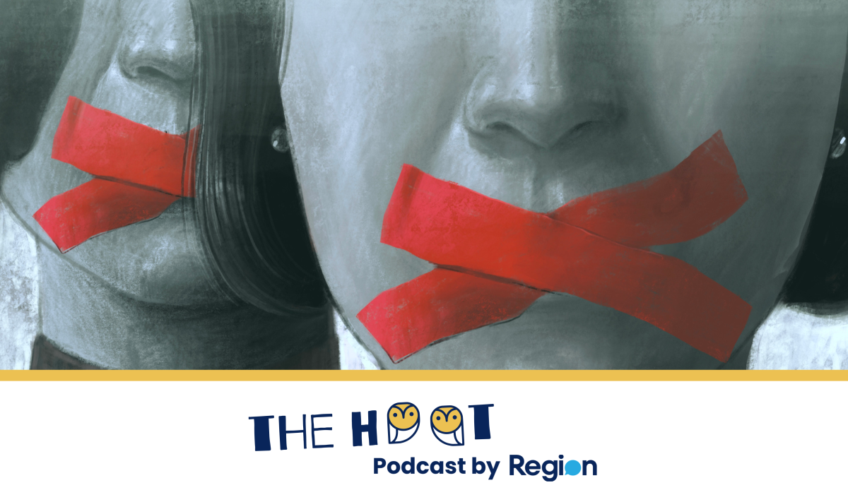 image of women with mouths taped shut