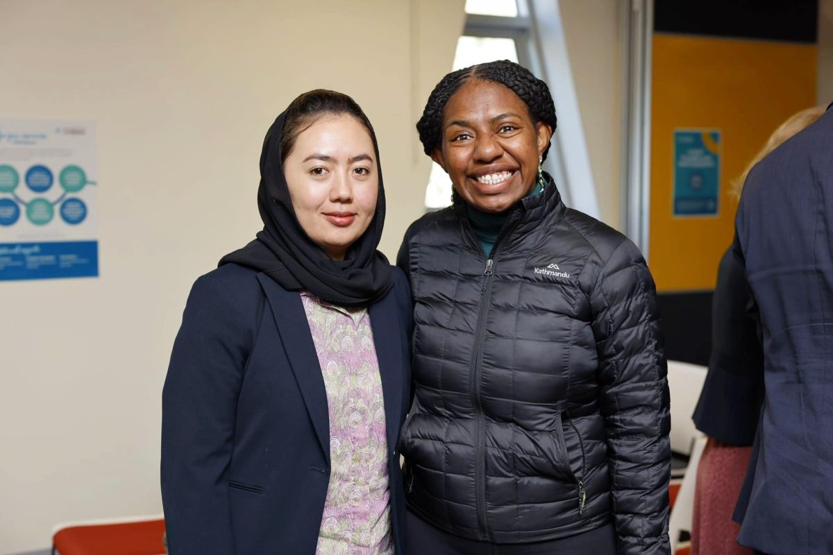 two women smiling