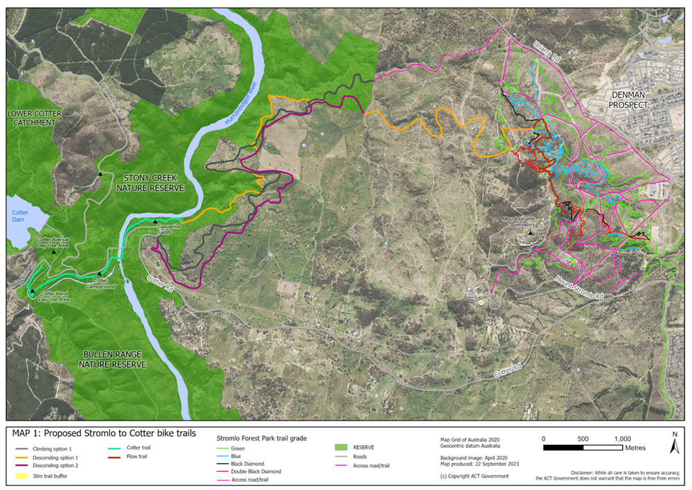 map of proposed bike path from Stromlo to Cotter