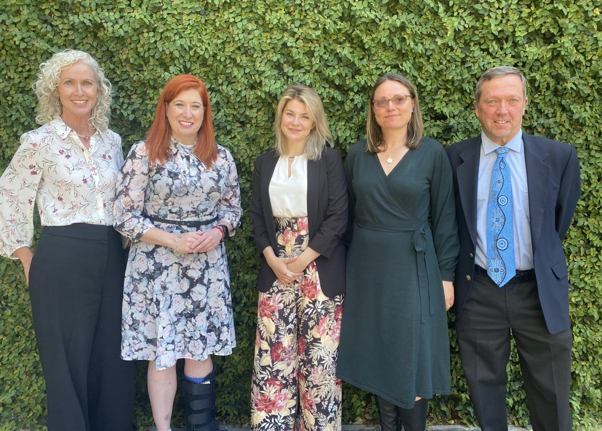 Go Gentle Australia CEO Dr Linda Swan, Human Rights Minister Tara Cheyne, Katarina , Corinne Vale and Dying with Dignity NSW's Dr David Swanton. 