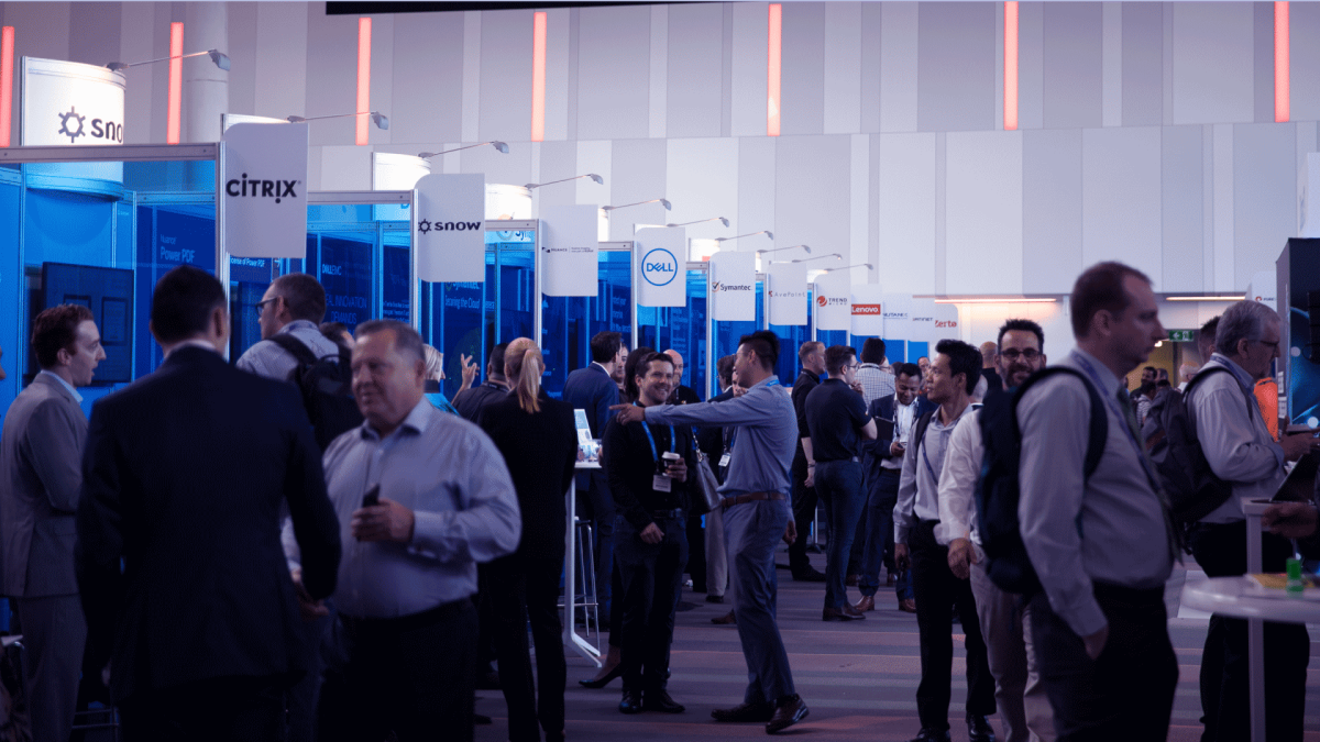 Crowd of people at IT exhibition