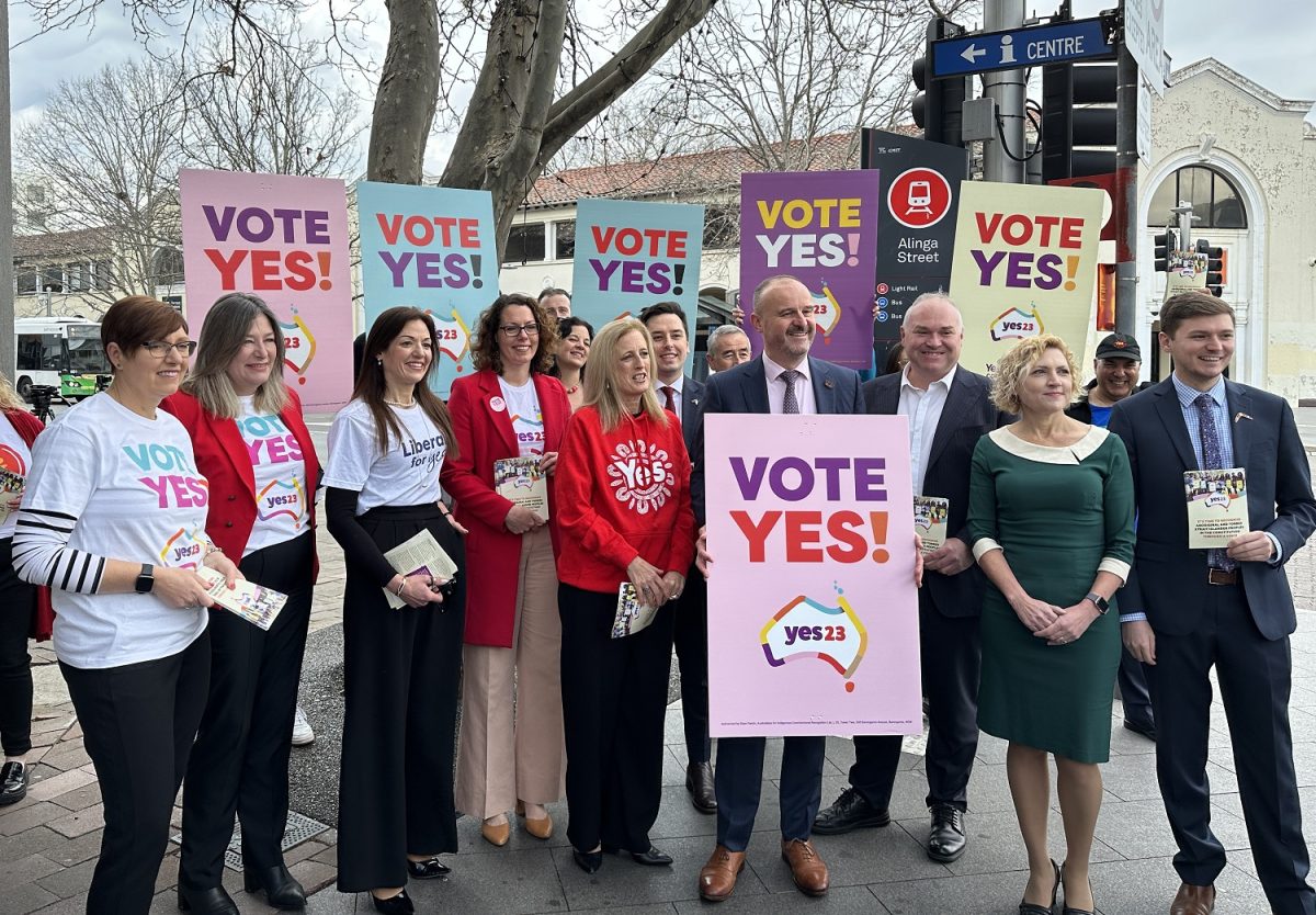 Yes campaigners and signs