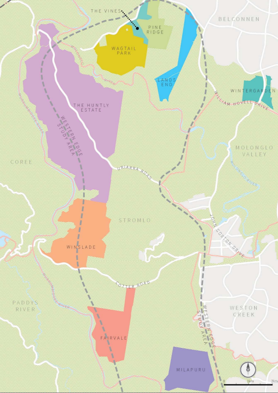 map of the nine rural properties west of Canberra