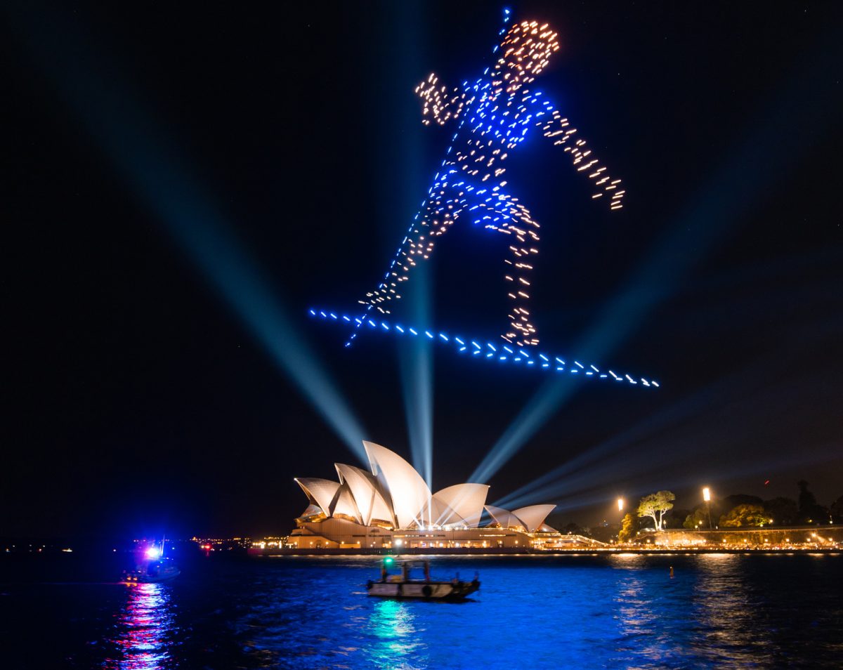 drone light show over sydney opera house