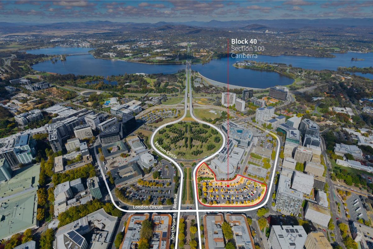 Aerial vow of Canberra city showing land sale