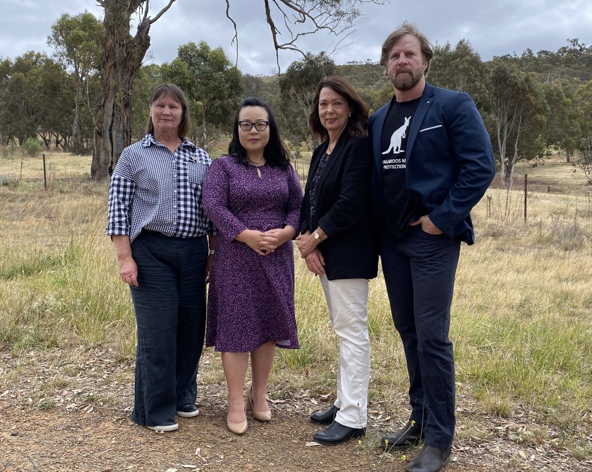 Canberra Liberals MLAs Nicole Lawder and Elizabeth Lee with Save Canberra's Kangaroos members Jane Robinson and Kel Watt