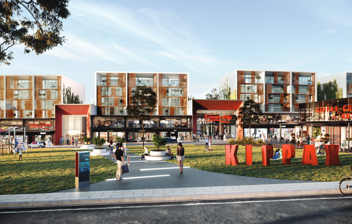 A render of the proposed redeveloped Kippax Fair, showing apartments above the shops.