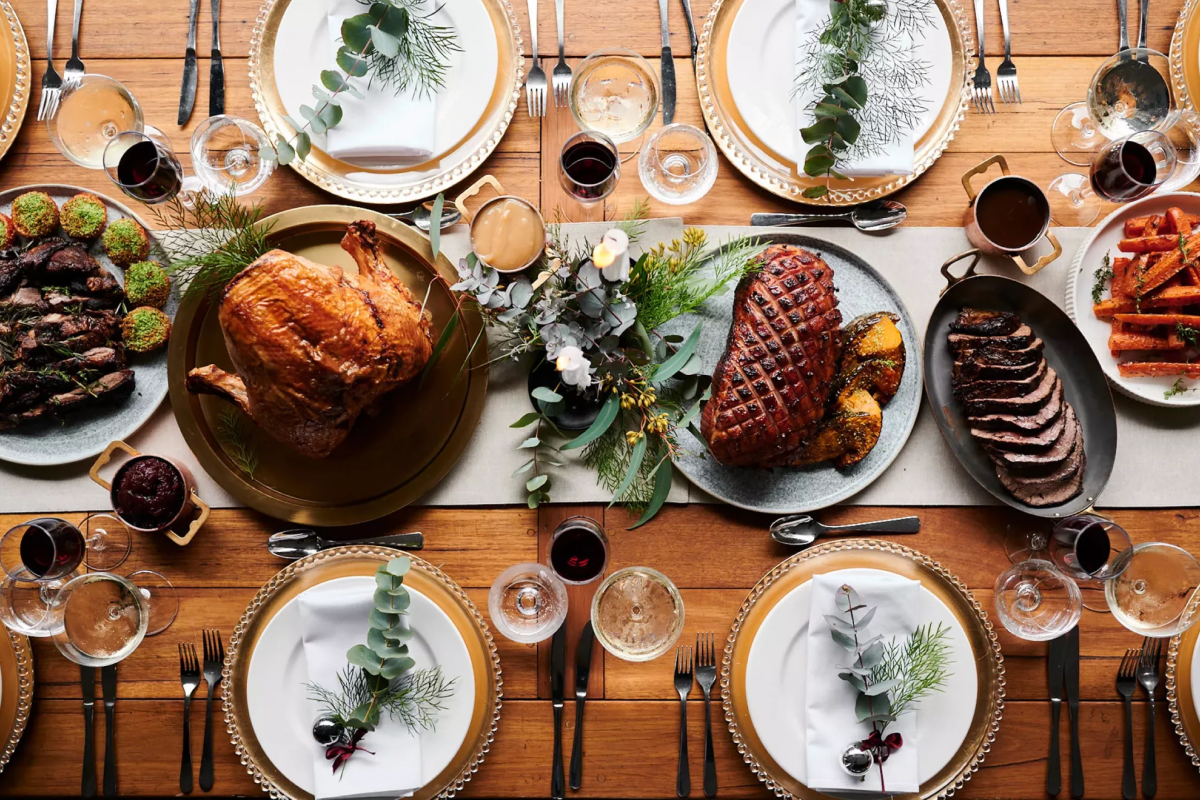 table set for Christmas lunch