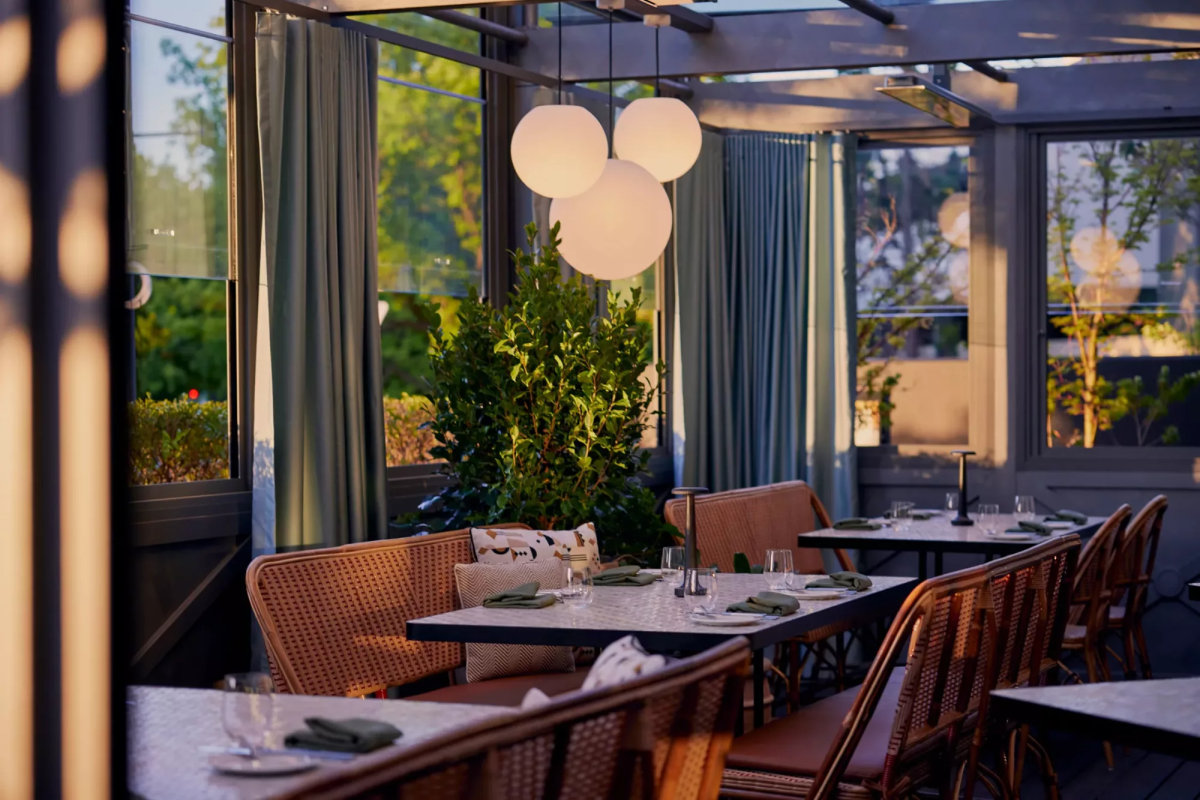 row of tables in a restaurant