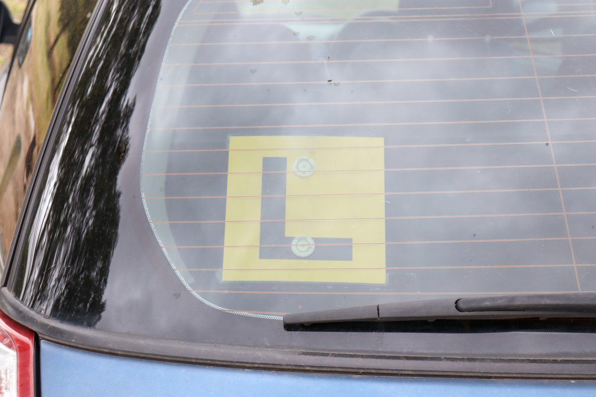 L plate on rear window