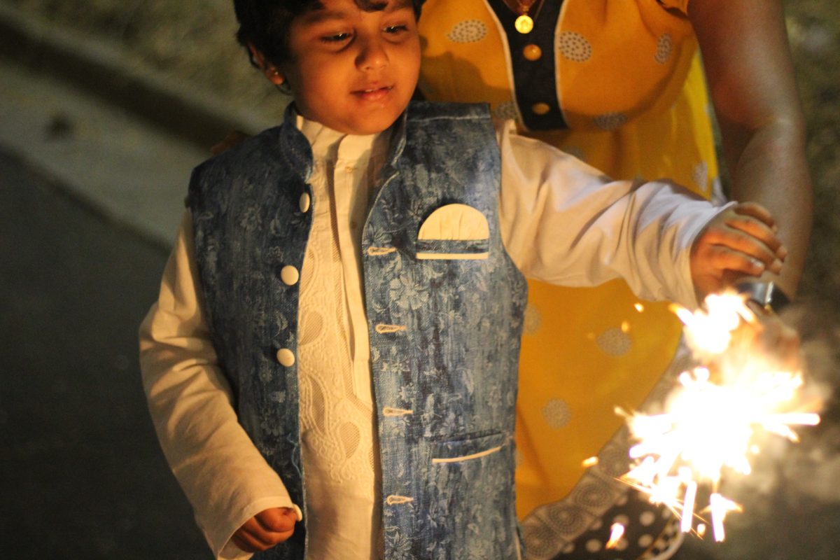 Kids lights up sparklers for Diwali